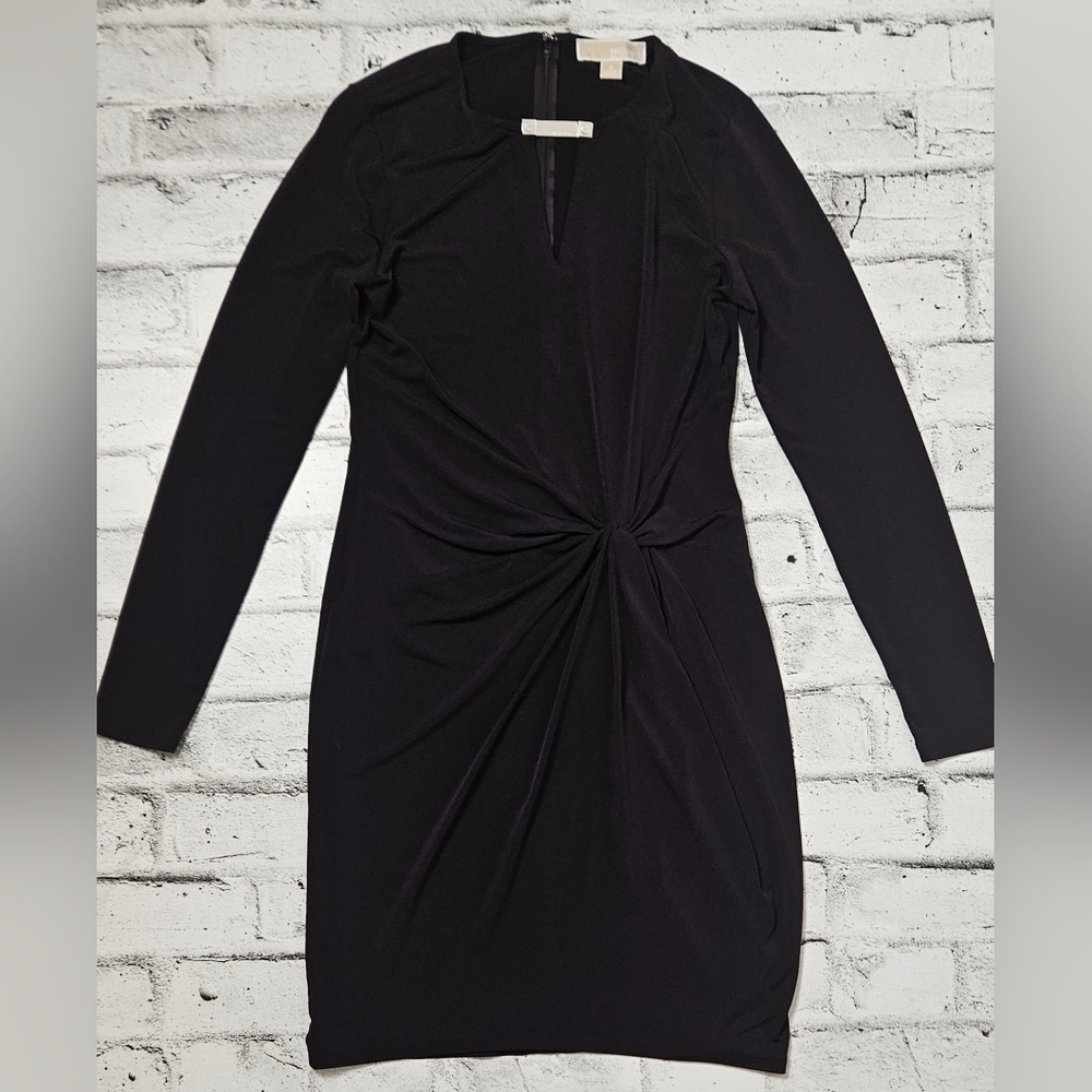 Michael Kors Dark Mauve Twist Front V-Neck Bodycon Dress S